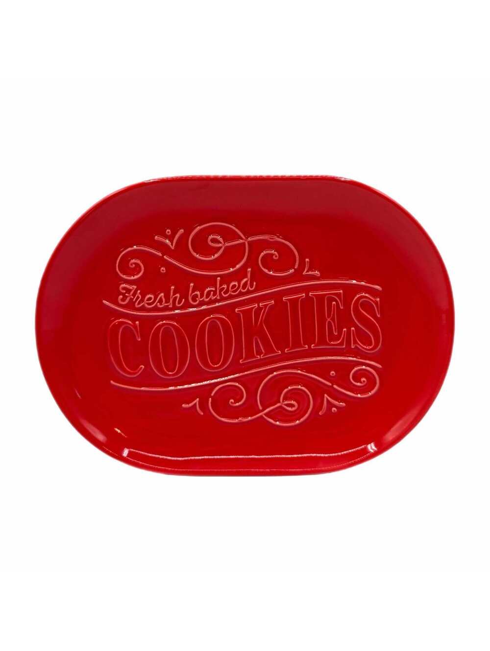 Vintage Hallmark “Fresh Baked Cookies” 11” Red Oval Ceramic Serving Platter